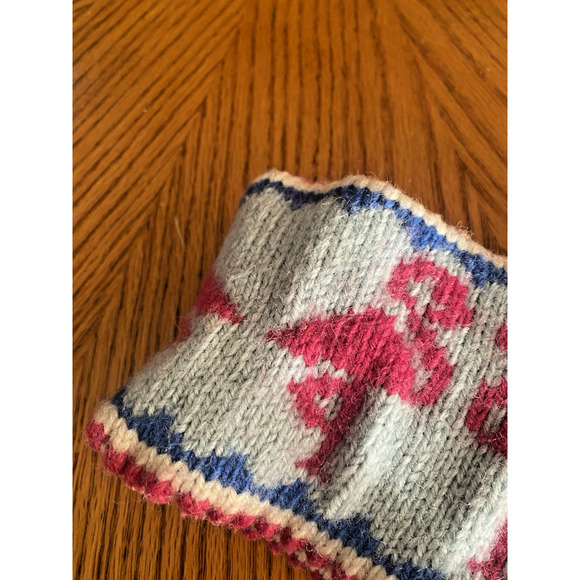 Vintage Sarita Wool Knitted Headband Flamingo Pattern Pink Blue White 80s Ski - Picture 2 of 10